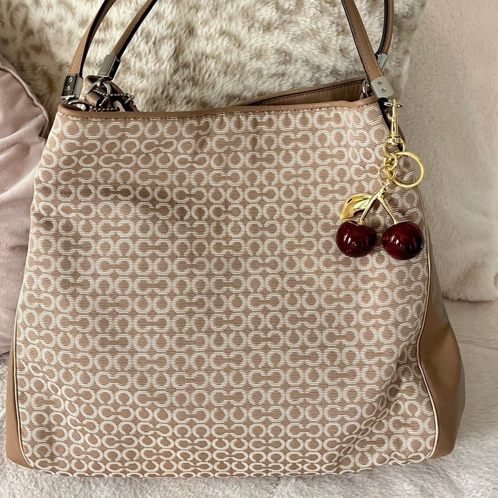 Coach Tan and Brown Signature Shoulder Bag